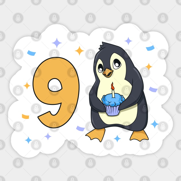 I am 9 with penguin - kids birthday 9 years old Sticker by Modern Medieval Design